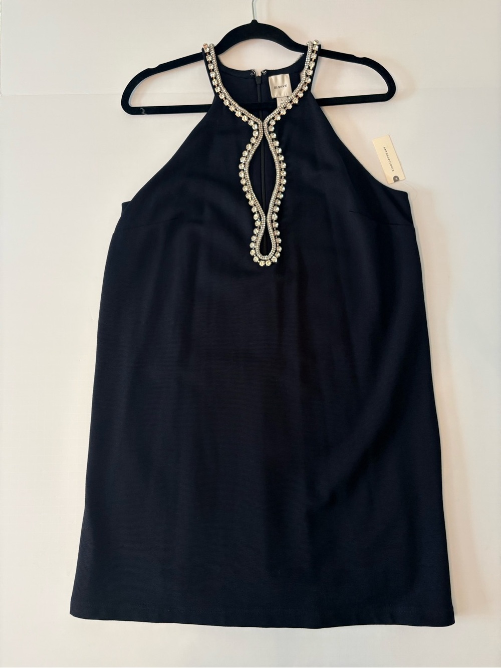 BNWT Anthropologie Black Embellished Halter Mini Dress